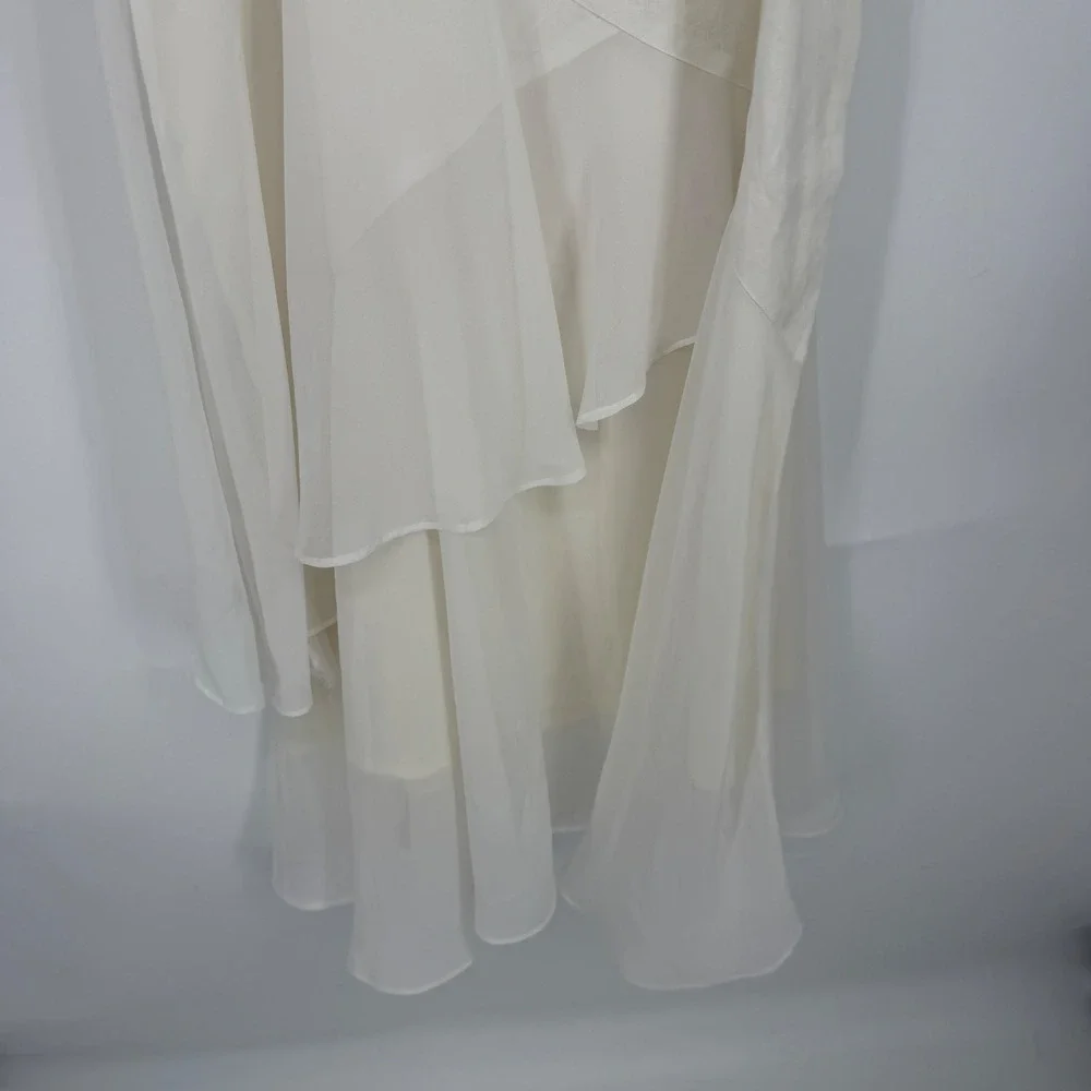 Vintage JSong White 100% Linen One Shoulder‎ Embroidered Leaf Maxi Dress 8